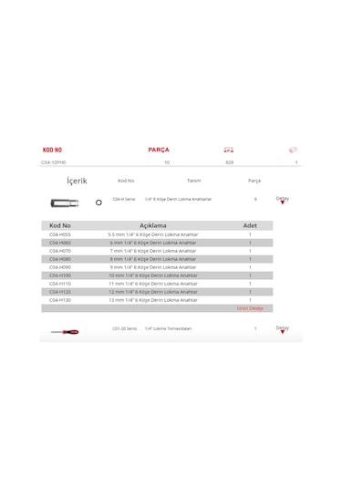 Ceta Form C04-10ph0 1/4" 6 Köşe Derin Lokma Takımı 10 Parça