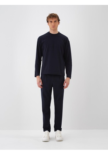 Lacivert Pamuk Dokulu Regular Fit Uzun Kollu Tişört 502178 Lacivert