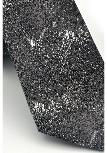 Gaffy Gri Desenli Füme Dokuma Kumaş Mendilli Slim Fit Kravat // Sdk-2613-3 Gri