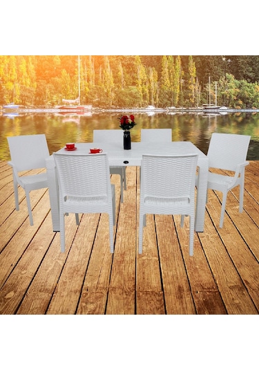 Luna Elit 90x150 Rattan 2 Elit Koltuk 4 Elit Sandalye Masa Takımı Beyaz