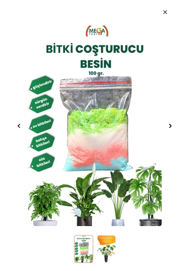 Ordu Mega Tarım Tüm Bitkiler İçin Besin, Bitki Coşturucu Özel 4'lü Karışım 100 Gr. 100 G
