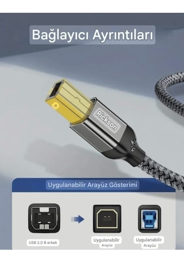 Riksoin 1.20 -metre Usb-a To Usb-b 2.0 Yazıcı Kablosu Ce Lisanslı