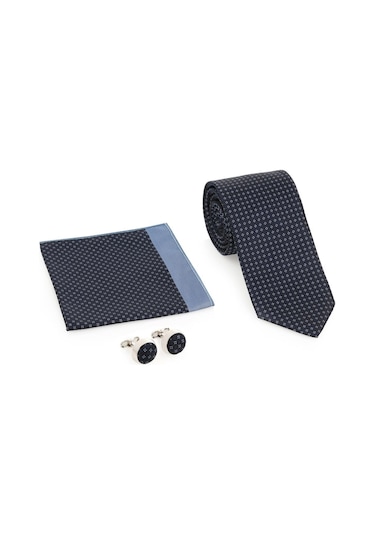 Lacivert Kravat Kol Düğmesi Hediyelik Set-brianze Kmk-16