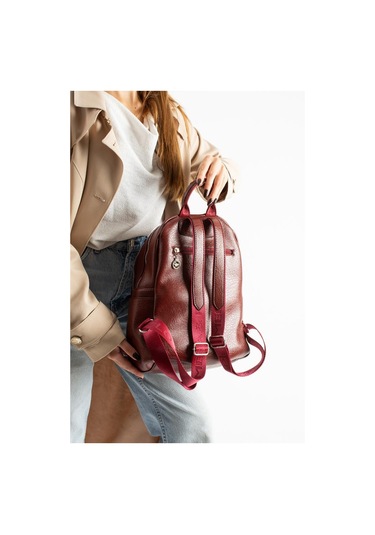 Vegan Deri Kadın Sırt Çantası 35 25 Cm Yağmur İtici Kumaş Mega Bag Günlük Kullanıma Uygun Bordo