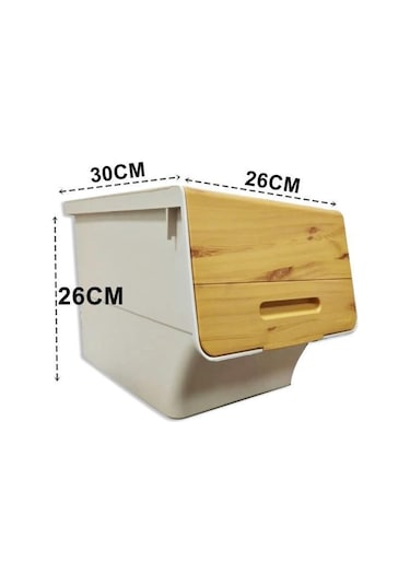 Motek Patateslik Soğanlık Sepeti Oyuncak Kutusu Tekerlekli Organızer Çok Amaçlı Kutu 4x12lt-bambu+krem