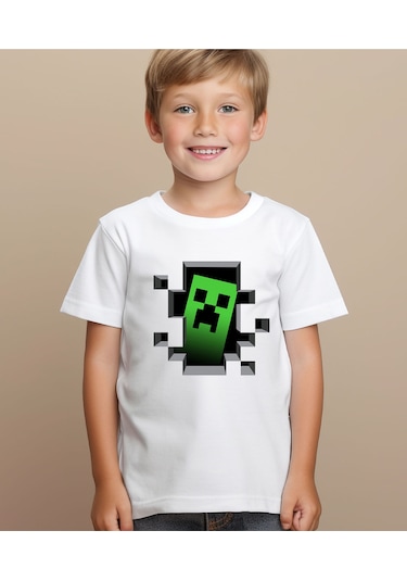 Aselinda Minecraft Çocuk T-shirt Beyaz