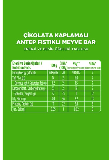 Choco - Çikolata Kaplı Antep Fıstıklı Meyve Bar 35 G X 12 Adet