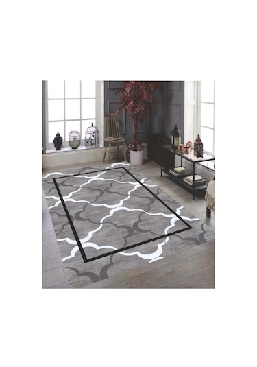 Lastikli Kadife Halı Örtüsü Koyu Gri Gri - Altın