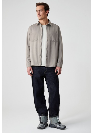 GRIMELANGE Jakarı Erkek Regular Fit Standart Kesim Klasik Yaka Desenli Çıtçıtlı Vizon Gömlek Vizon