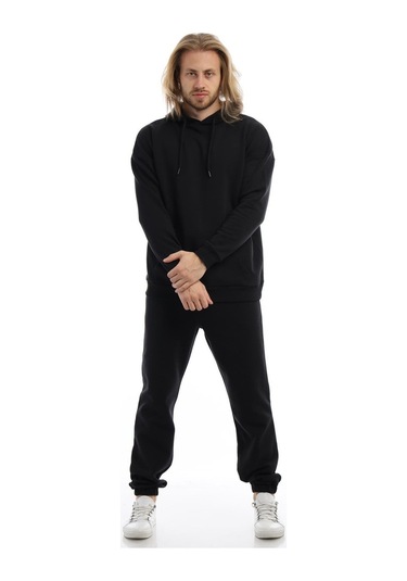 Erkek Kapüşonlu Kanguru Cepli Sweatshirt Siyah