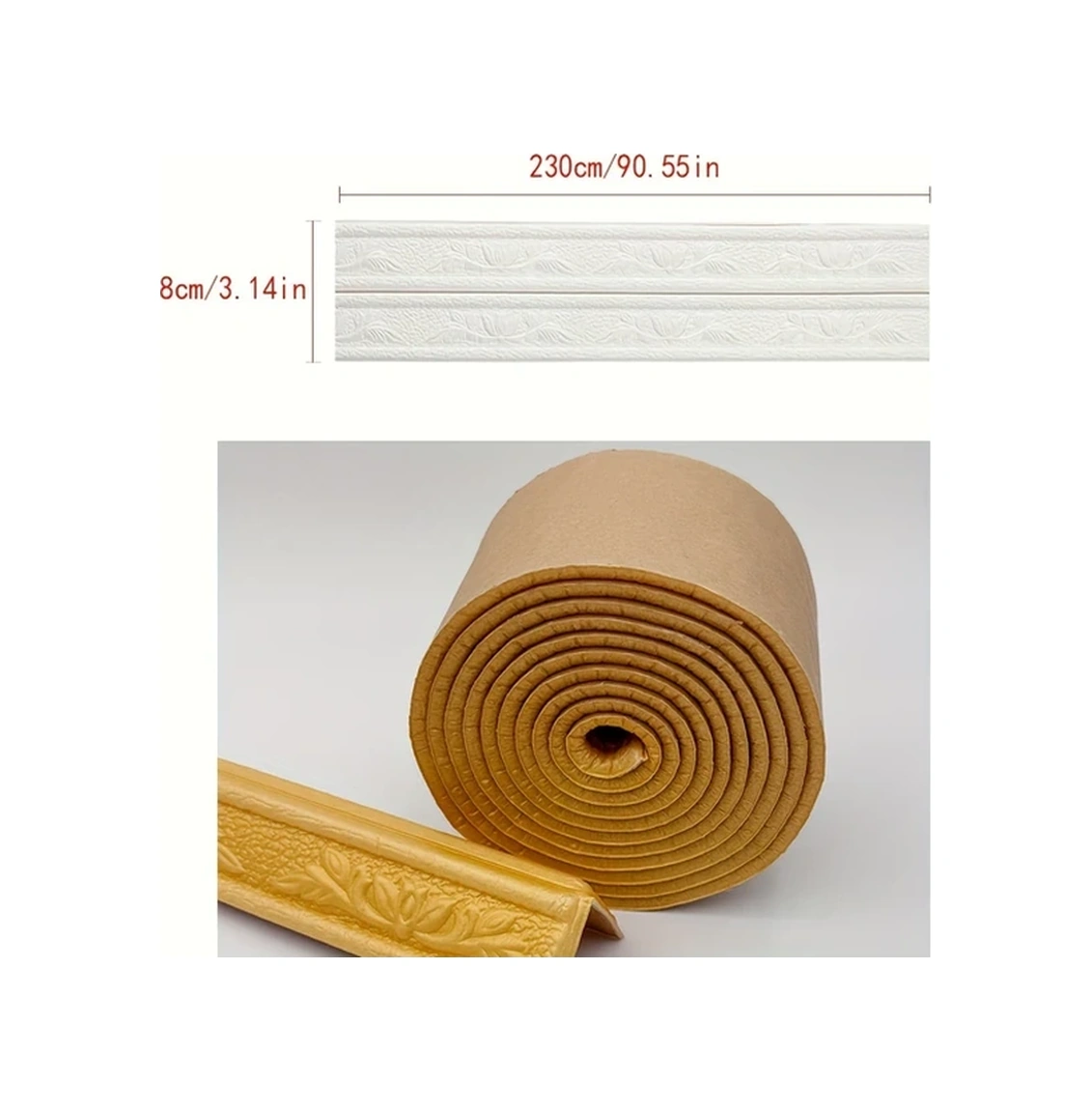 Trendooze Altın Yaprak Desenli Kendinden Yapışkanlı Duvar Şeridi 230x8cm Beyaz Beyaz