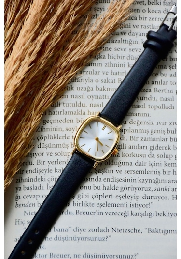 Kadın Kol Saati Siyah Kordon Yeni Sezon Vintage Sade Gold Altın Bb0021 Gri