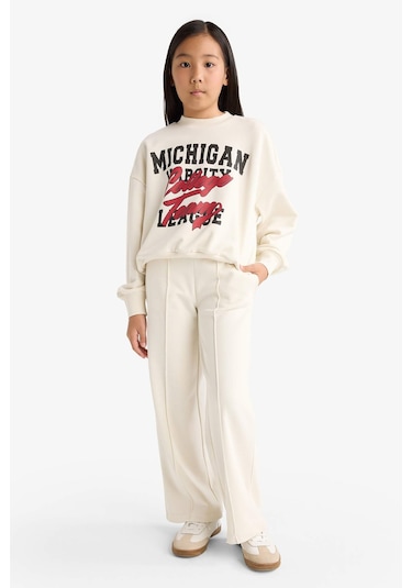 Defacto Kız Çocuk 2li Takım Baskılı Sweatshirt Eşofman Altı F2564a825auer238 Ekru