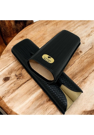 Cohiba Örme Desen Deri Puro Kılıfı 2li Siyah 64ring