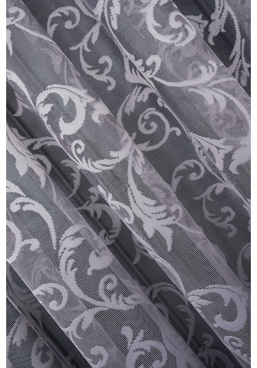 Taç Şal Desen Tül Perde - Koyu Gri