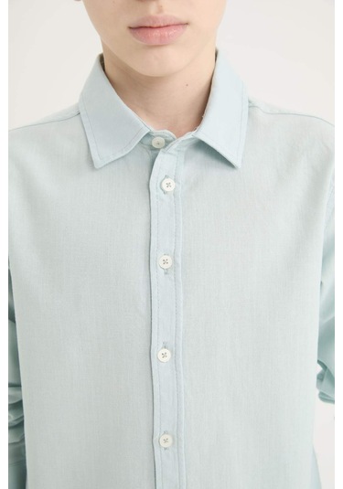 DeFacto Erkek Çocuk Polo Yaka Keten Karışımlı Uzun Kollu Gömlek D7781A825SMGN1256