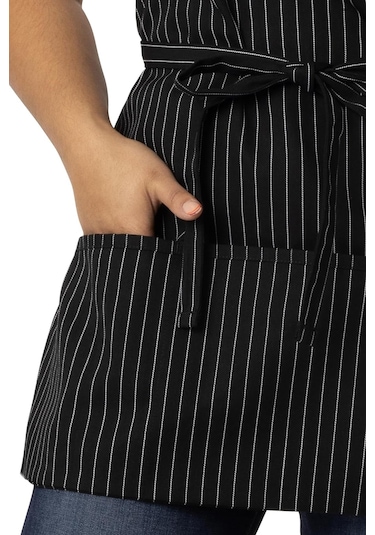 Unisex Üç Cepli Önlük Siyah Beyaz Çizgili, Tek Beden Diğer