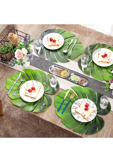 Yuntech01 Yeşil Evak Yapımı Kaplumbağa Yaprağı Desenli Anti Kayma Isı Yalıtımlı Yemek Masası Matı Tek Adet Yeşil