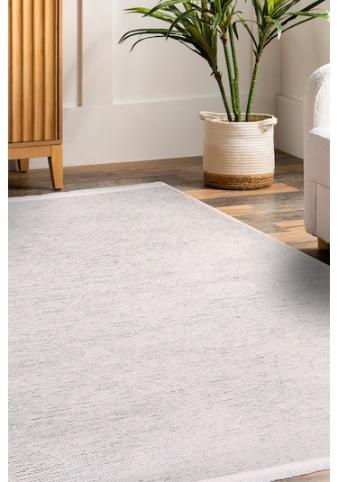Azra Beyaz Kaymaz Taban Halı – Salon, Çocuk Odası ve Mutfak için Yıkanabilir, Yumuşak Kilim