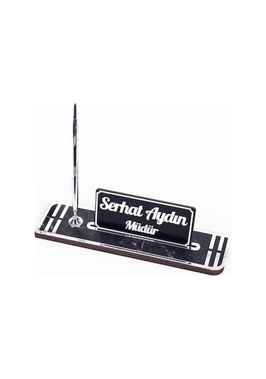 Sigma Gümüş Ahşap Masa İsimliği Kalemli İsimlik Masa Üstü Organizer Ekonomik Masa İsimliği Kalemlik