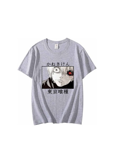 Gri Japon Animesi Tokyo Ghoul T Shirt Erkekler Kawaii Karikatür Kaneki Ken Grafik Tees Moda Unisex Tshirt Yaz Üstleri T-shirt Erkek Gri