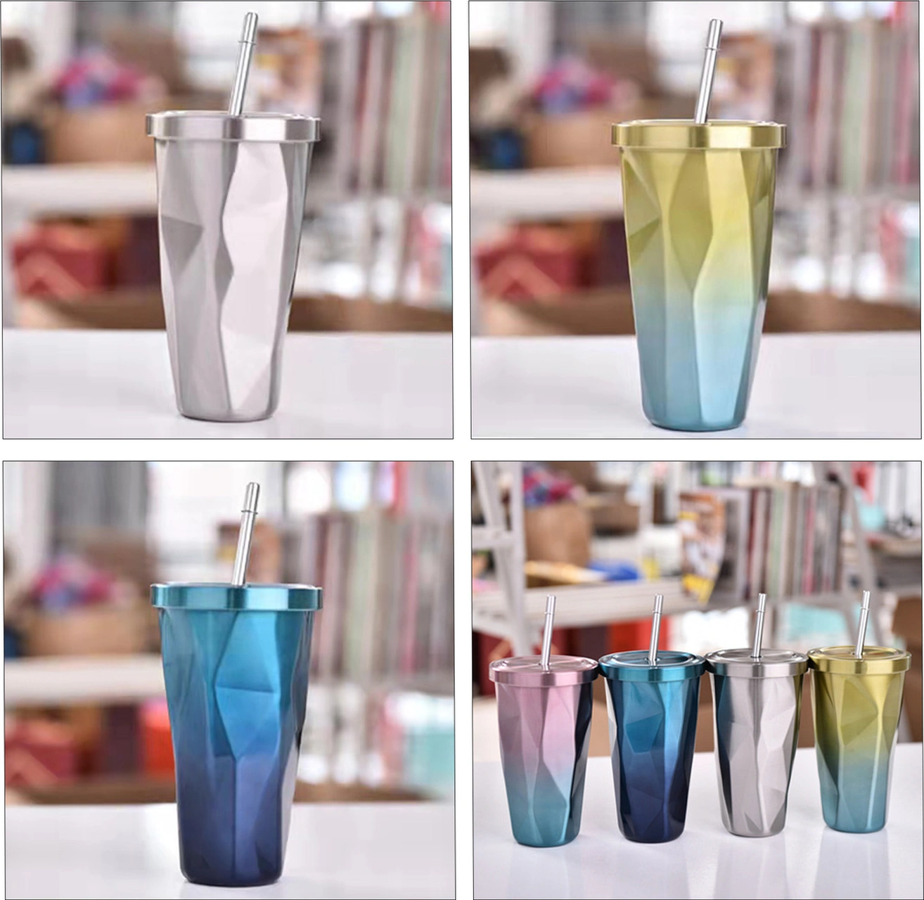 Neevoyu Stahl Çift Katlı 500ml Termos Bardak, İbrikli, Renkli Desenli, Isı Ve Soğuk Saklama Özelliği