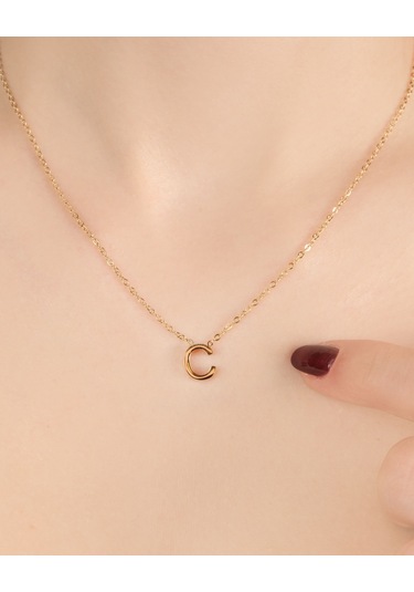 Lekka Design Kadın Kararmaz Çelik Takı C Harf Kolye Altın