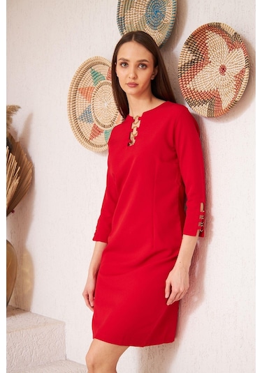 Darlin Moda Kırmızı Metal Aksesuar Detaylı Abiye Elbise Dm1014 Kırmızı