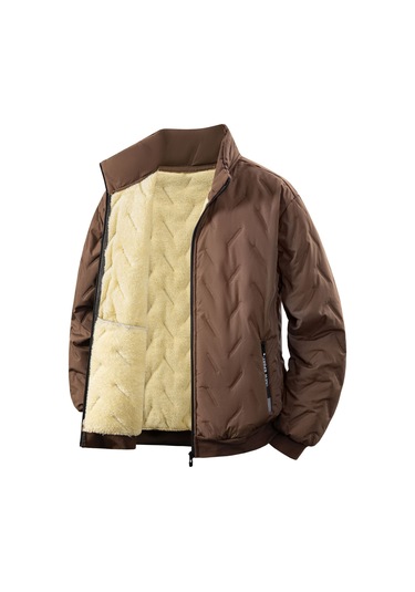 Kışlık Erkek Polar Astarlı Kalın Dik Yaka Ceket Kuzu Yünü Pamuklu Ceket Gri