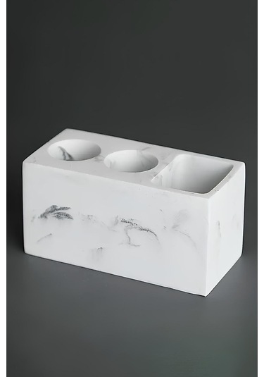 Modern Beton Diş Fırçalık Elektrikli Fırça Ve Macun Standı Banyo Organizeri Siyah Beyaz