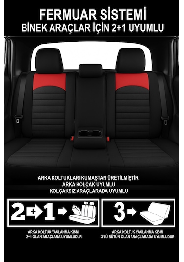 Thor Tay Tüyü Üniversal Oto Koltuk Kılıfı - 5 Koltuk Tam Set Kırmızı