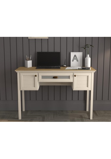 Valena Çalışma Masası 2 Dolap 1 Çekmeceli Panjur Kapaklı Mdf Profil Ayaklı 132 Cm Kahverengi