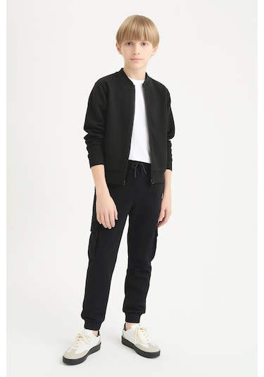 Erkek Çocuk Basic Kargo Cepli Jogger Paça Okul Eşofman Altı Ak2322-1 Siyah