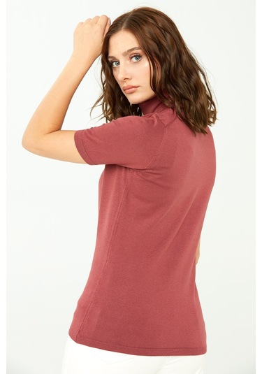 Desen Triko Kadın Likralı Kısa Kollu Tam Balıkçı Bluz 20346 Gül K