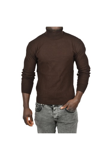 Deepsea Erkek Kahve Desenli Dar Kesim Tam Balıkçı Yaka Triko Boğazlı Kazak 2505510 Kahve Kahverengi