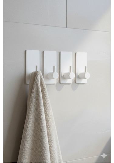 4 Lü Askılık Havlu Askısı, Bornoz Askısı, Kapı Arkası, Duvara Monte, Dayanıklı Malzeme, Beyaz 63 Beyaz