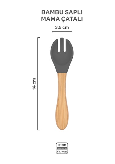 Bambu Saplı Silikon Mama Çatalı Platinium Gri