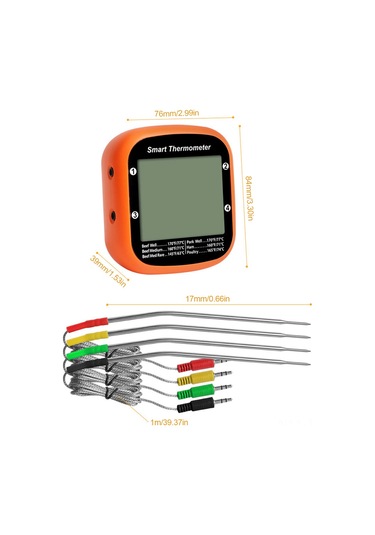 Tenfowee Bluetooth Bağlantılı Akıllı Et Termometresi, Anlık Okuma Ve Alarmlı, Kamp Ve Barbekü İçin Çok Renkli