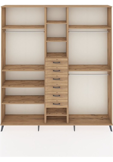 Arges Dolap 10 Raflı 6 Çekmeceli 3 Askılı 220x30x243 Çam-çam/çam Atlas Çam/atlas Çam