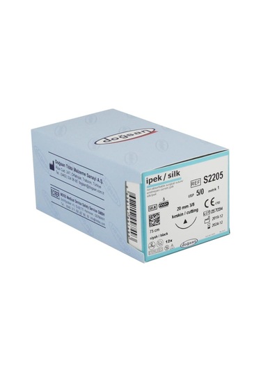 Doğsan 5 / 0 20 MM Keskin 3 / 8 75 CM İpek İplik Siyah 12 ' li