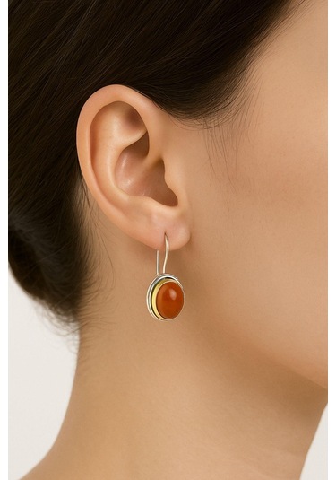 Sarma Serisi Kırmızı Akik Taşlı El İşi Kadın Otantik Gümüş Küpe Gümüş