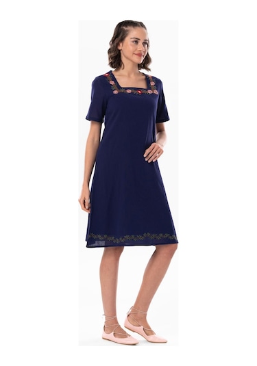 Kısa Kol Şile Bezi Kare Yaka Narin Kısa Yazlık Elbise Mor Mor-mor