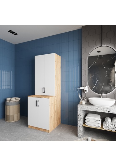 Aspen Çamaşır Ve Kurutma Makinesi Dolabı Banyo Dolabı Çam Beyaz Beyaz - Çam