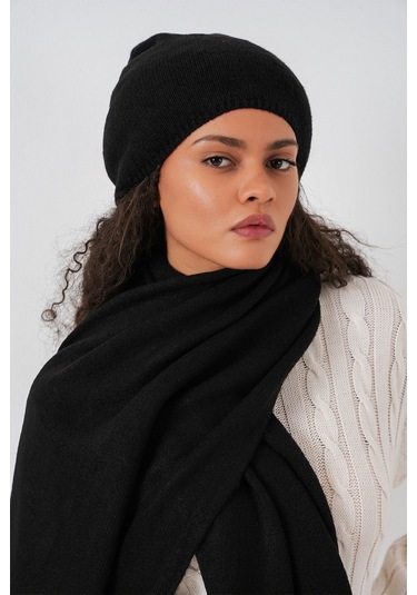 Kadın Triko Atkı Bere 15939 - Siyah Siyah