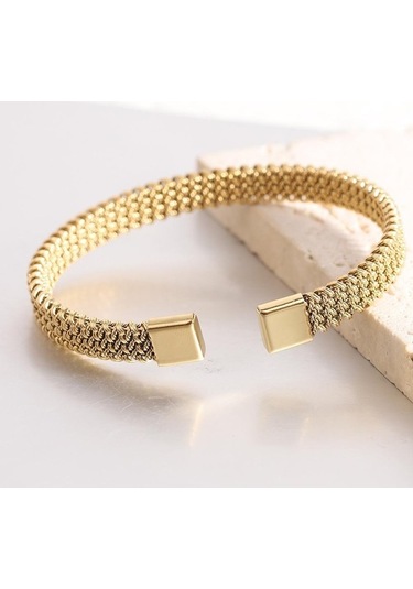 Novahub Erkek Ve Kadın Siyah Dokuma C-şekilli Bilezik, Basit Büküm Yılan Kemik Petek, Titanyum Çelik, Geometrik Tasarım Siyah