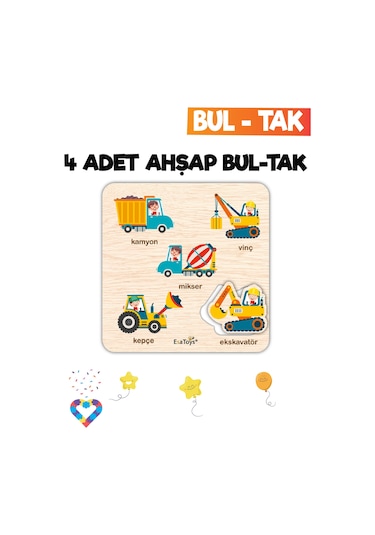 Eğitici 4 Adet Bul-tak Oyuncak Hayvanlar, Taşıtlar, İş Makineleri Ve Orman Hayvanları