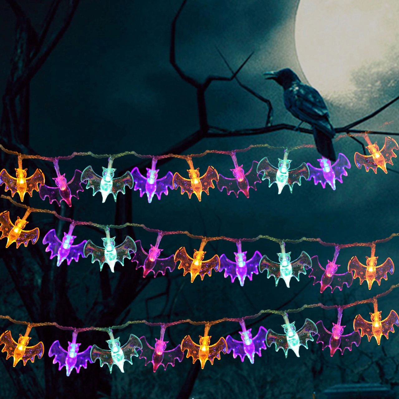 Konesam Halloween Renkli Yarası Led Işık Zinciri 3m 20lü Pil İle Çalışır Sürekli/parıltı Modu İç/ Dış Mekan Dekorasyonu Pil Dahil Değil