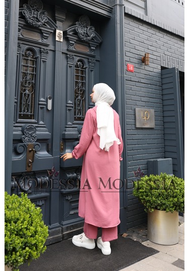 Kadın Pembe Aerobin Uzun Kapşonlu İkili Takım T0221 Pembe