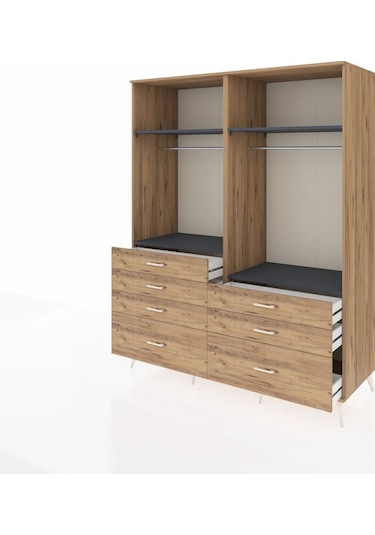 Kronos Gardrop 4 Raflı 7 Çekmeceli 2 Askılı 176x59x221 Çam-antrasit/çam Antrasit/çam
