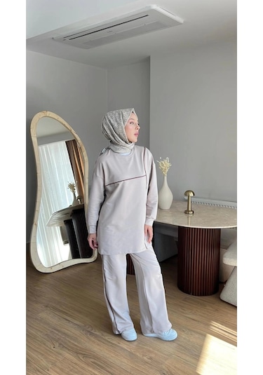 Olivia Kadın Mevsimlik Penye Alt Üst Spor Ve Rahat Tesettür İkili Takım Bej